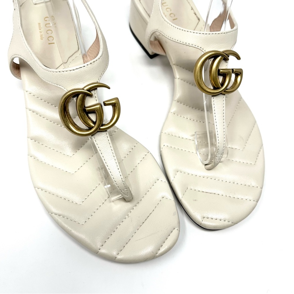 Gucci Marmont Interlocking Double G Logo Thong Sandals Ivory White Gold 37.5 7.5 - Picture 3 of 11